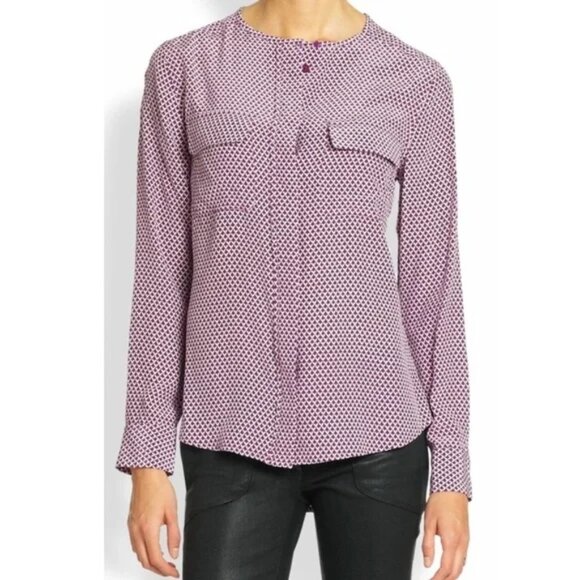 Equipment Femme Lynn‎ Plum Purple Geometric Print Silk Blouse Size Small - Picture 11 of 11